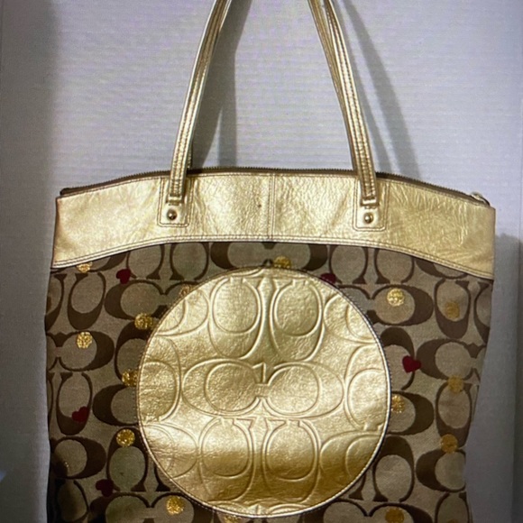 Coach Laura Gold Leather Signature Tote - Picture 2 of 7